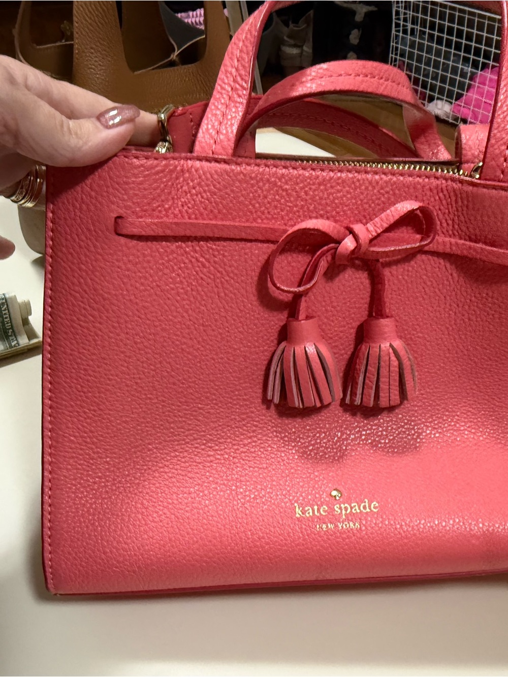 kate spade Coral Pink Pebbled Leather Tassel Satchel
